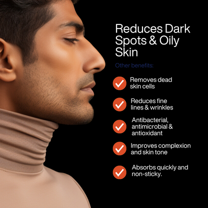 Ad for skincare gel listing benefits like hydration, soothing skin, and antibacterial properties.